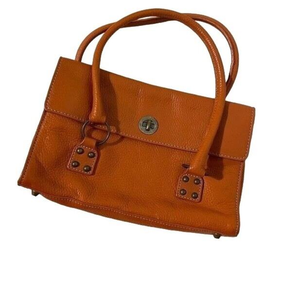 Cynthia Rowley Orange Pebbled Leather Shoulder Bag Vintage Front Flap Lock - Picture 1 of 13